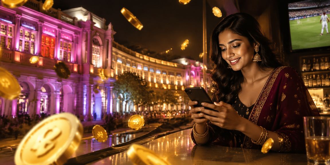 VIP player enjoying mobile casino experience under neon lights in Delhi