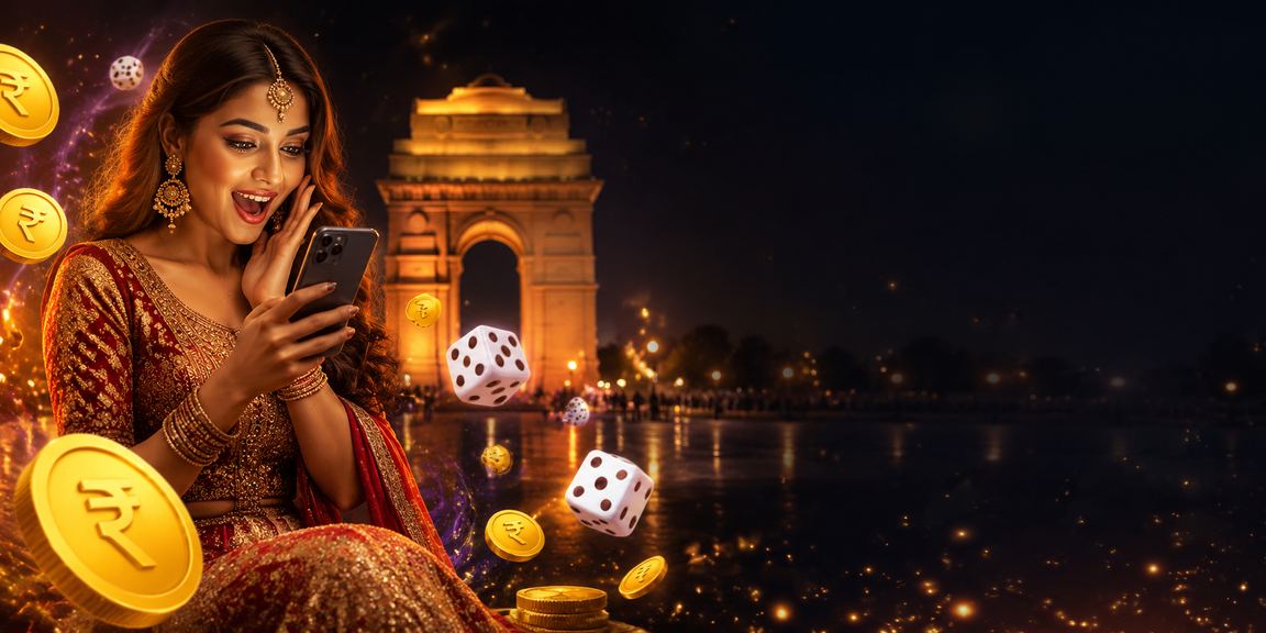 VIP player enjoying luxury dice game night with rupee symbols in glowing Delhi setting